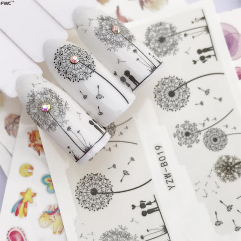 ZKO 1 Sheet Lovely Cartoon Flower Water Slider Nail Decals Sticker DIY Colorful Designs Gel Polish Nail Sticker