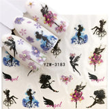 ZKO Colorful Mixed Flower Nail Sticker Water Transfer Full Wraps Manicure Tips Decals Nail Xmas Glitter