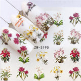 ZKO Colorful Mixed Flower Nail Sticker Water Transfer Full Wraps Manicure Tips Decals Nail Xmas Glitter