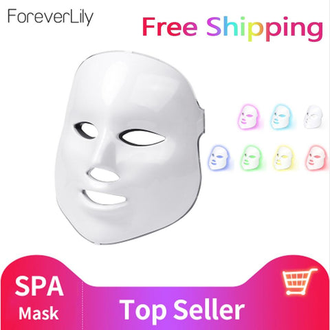 foreverlily Beauty Photon LED Facial Mask Therapy 7 colors Light Skin Care Rejuvenation Wrinkle Acne Removal Face Beauty Spa