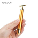 foreverlily mini Slimming Face 24k Gold Vibration Facial Beauty Roller Face Massager Stick Lift Skin Tightening Wrinkle Bar Face