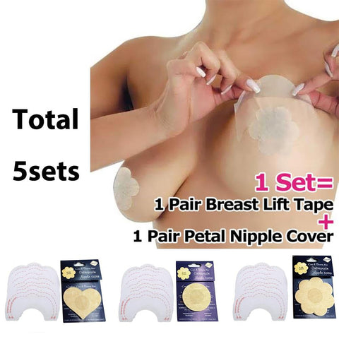 health beauty summer Necessary petal Nipple Cover and Bra Lift Tape Adhesive Disposable bare instant breast lift sets for party